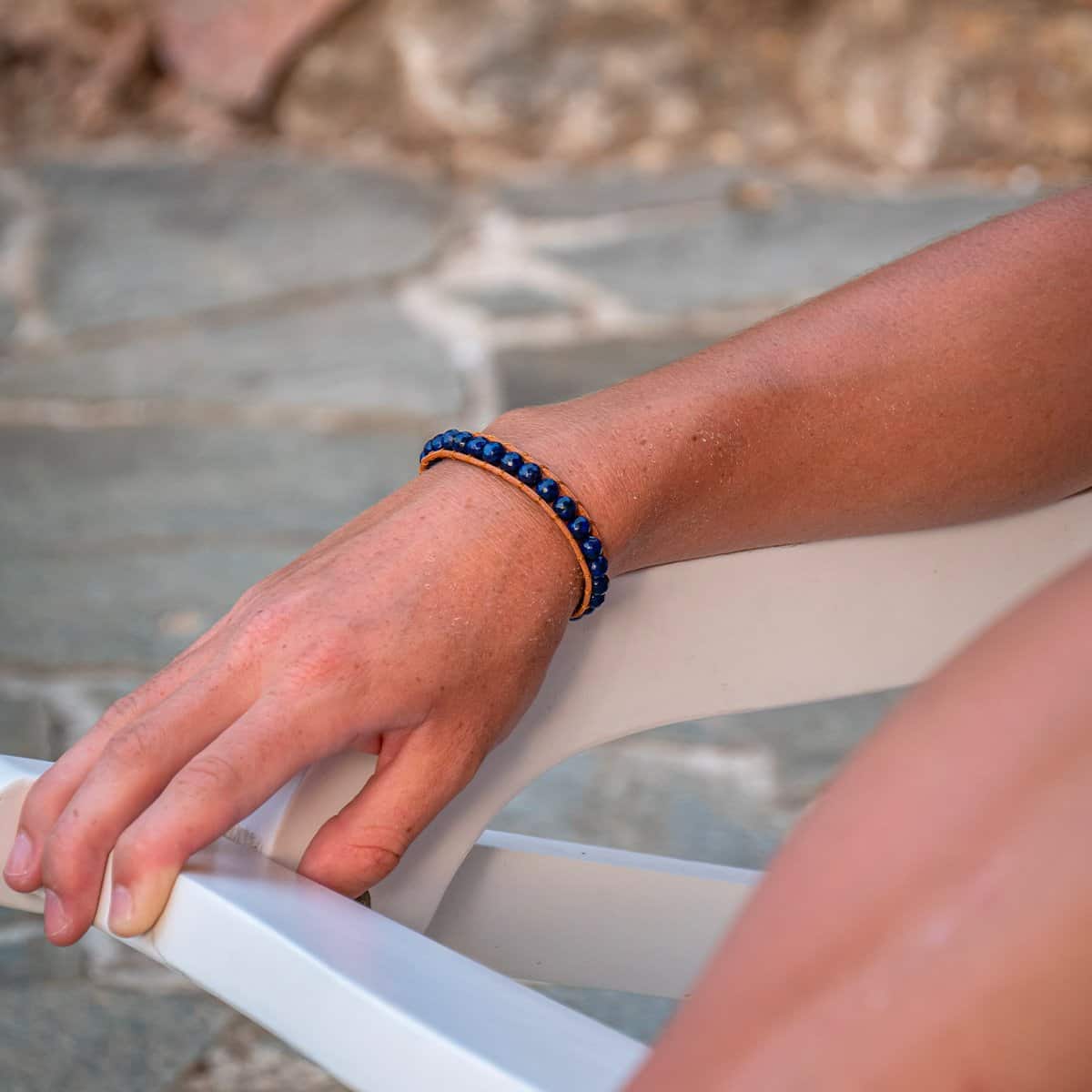 Bracelet IOMAS en pierres naturelles lapis lazuli et cuir - SLOYA